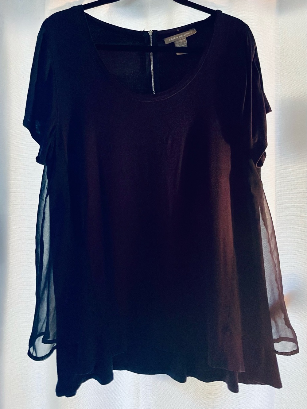 Kate & Mallory Midnight Blue Sheer Panel Back Zip Blouse XL